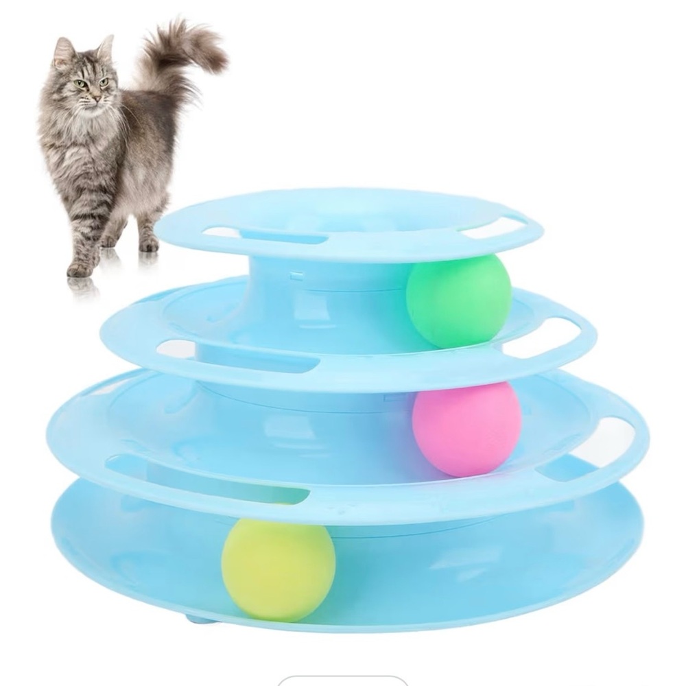 🩵 Interactive 3 Tier Blue Cat Toy with Balls - Picture 2 of 10